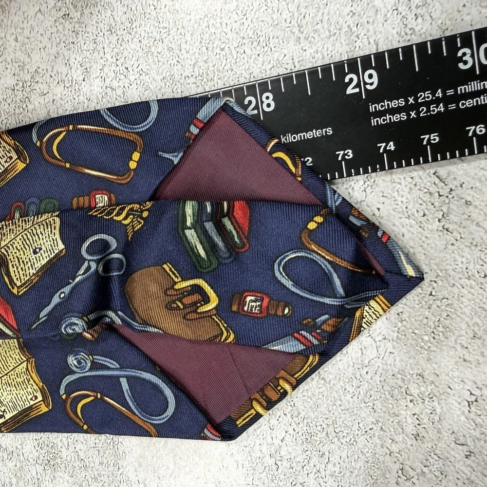 VTG Alynn Neckwear Silk Tie Mens One Size Blue Medical Doctor 100% Silk Made USA